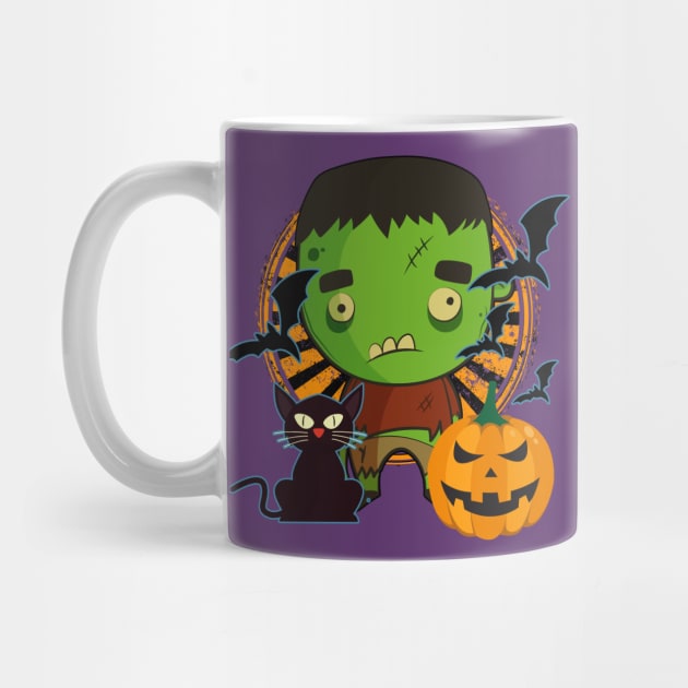 Green Monster cat bat pumpkin moon Halloween by letnothingstopyou